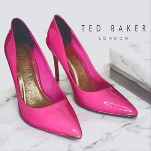 Ted Baker Women's Size 7.5 High Quality Hot Pink Patent Pointed-Toe Pumps💗